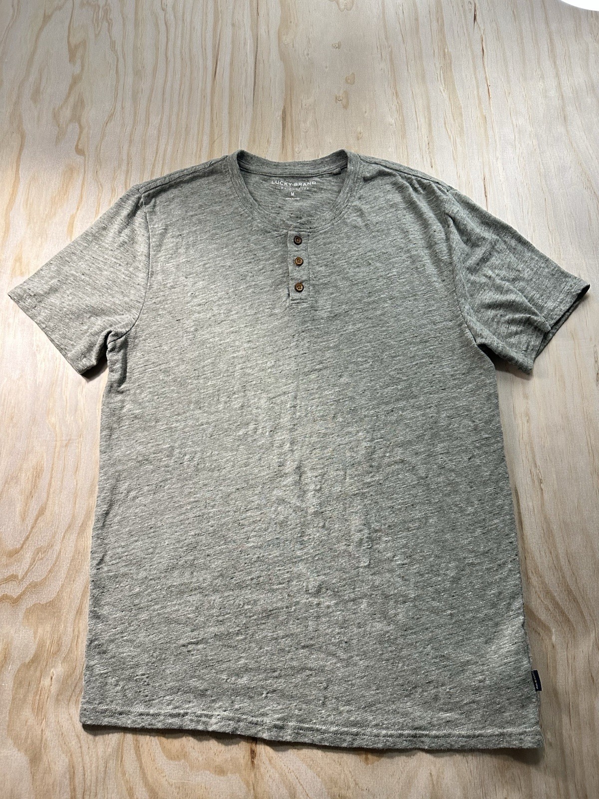 Lucky Brand Men’s M Medium Gray Linen Blend Short Sleeve Henley T-Shirt Cotton