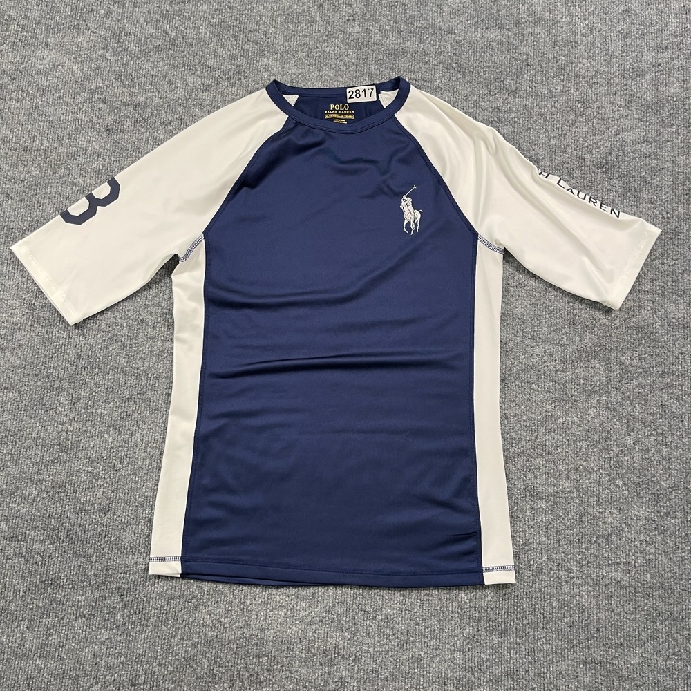 POLO Ralph Lauren UPF 40 Jersey Rash-Guard Shirt YOUTH XL 16×25 Blue White