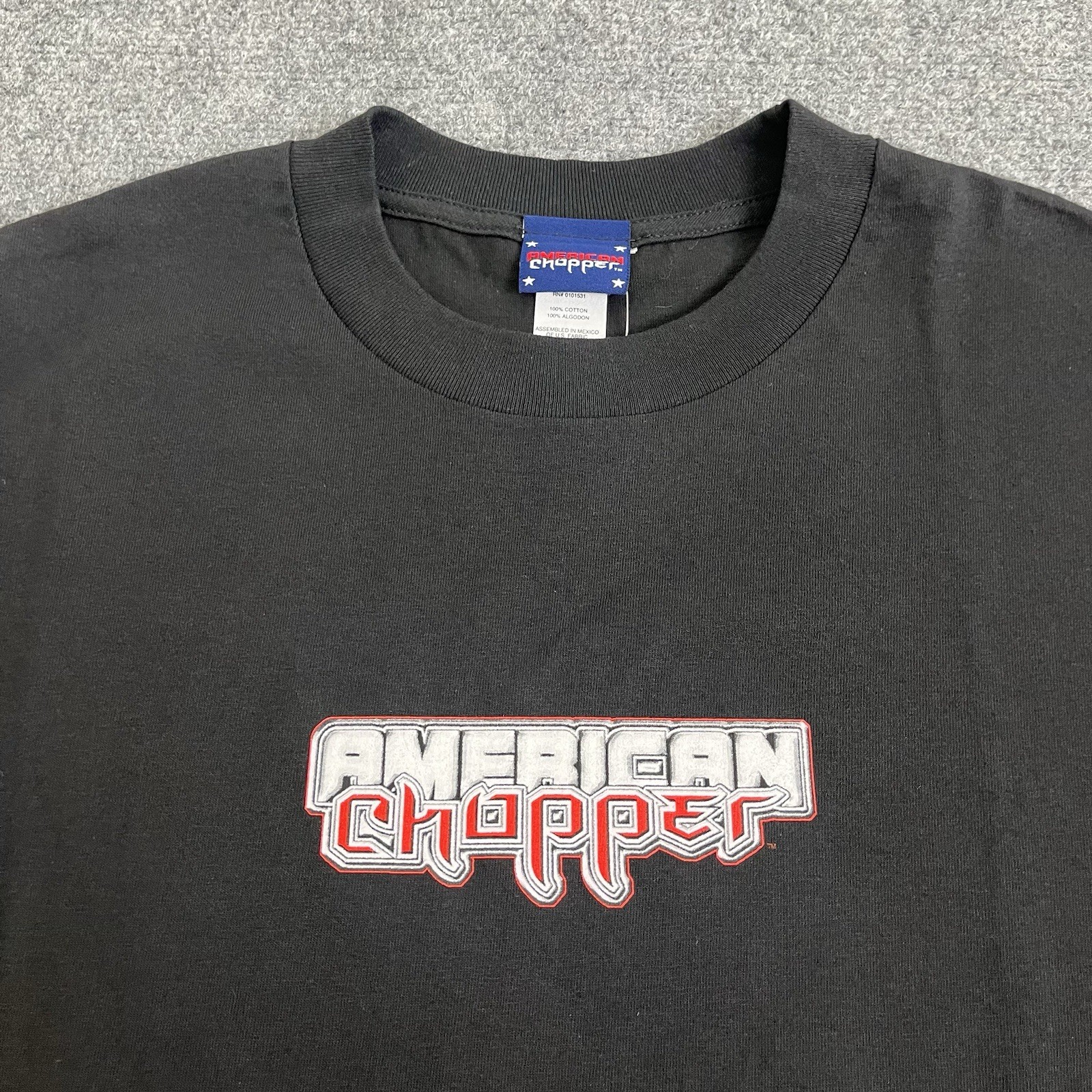 VTG American Choppers Discovery Channel T- Shirt Motorcycle Grunge Flames L Y2K gallery