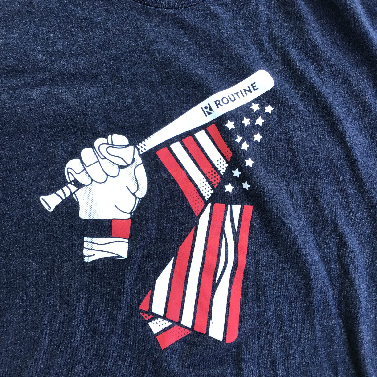 Routine Men Large Short Sleeve Shirt Blue Baseball Bat American Flag gallery