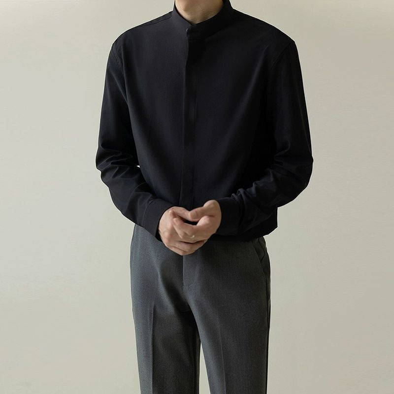 Stand-up collar shirt men's long-sleeved shirt gallery
