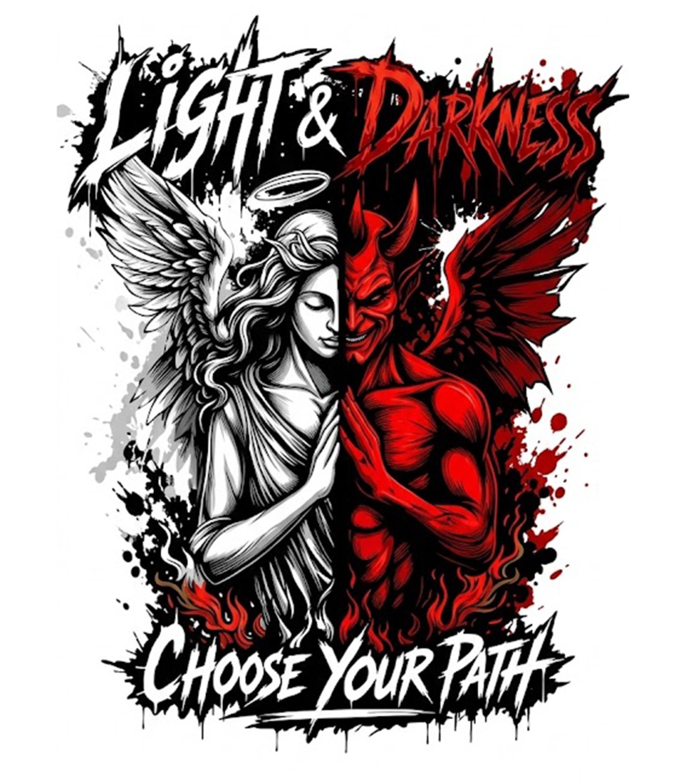 Light And Darkness Angel Demons Choose Your Path Graphic T-Shirt Mens Streetwear gallery