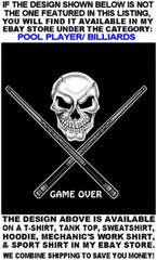 BE AFRAID BE VERY AFRAID Skull Skeleton Girl Billiards Pool Player T-shirt