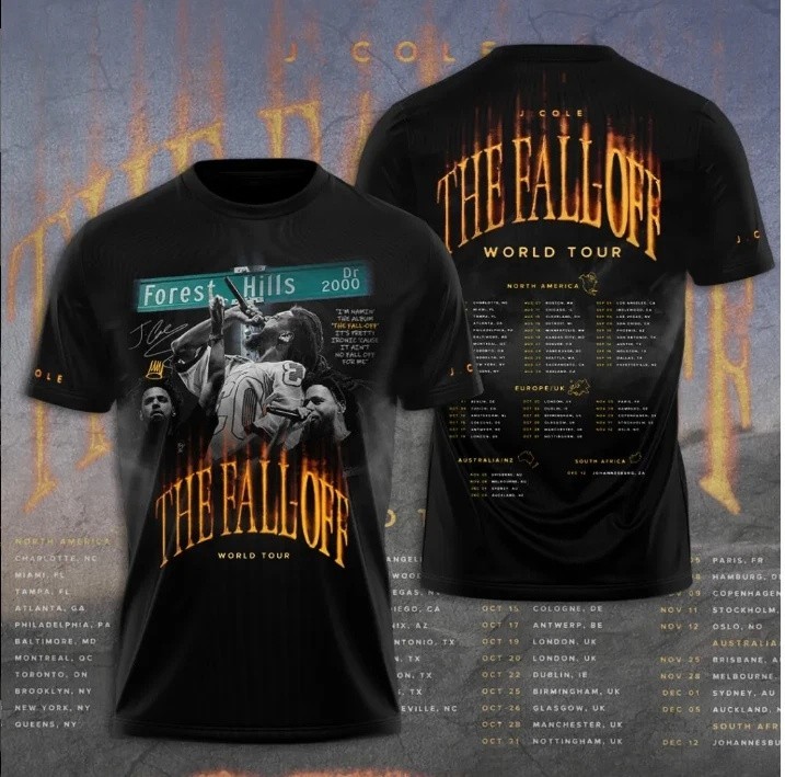 J Cole The Fall Off Tour 2026 3D Tee Unisex Rap Music Fan Shirt Gift PA772