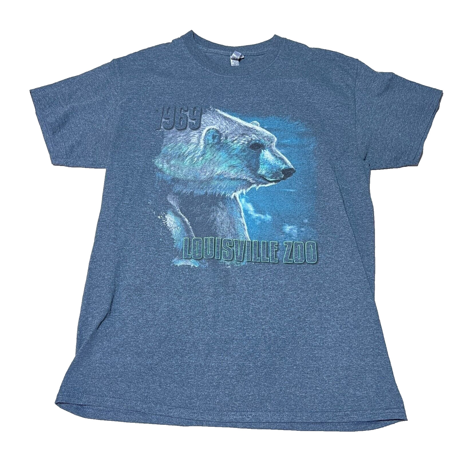Louisville Zoo Shirt Mens Medium Blue Short Sleeve Polar Bear Animals Nature EUC