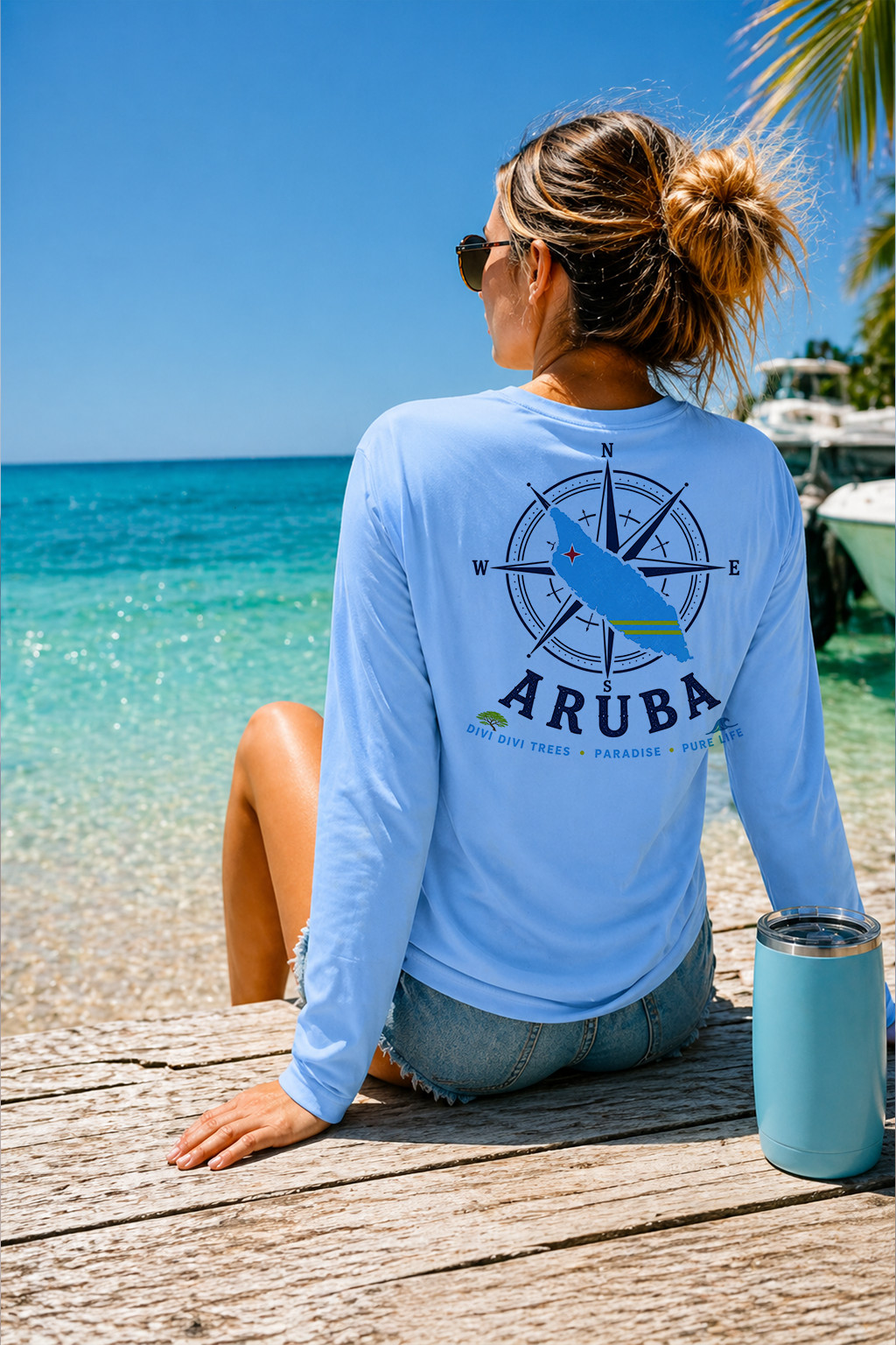 Aruba Map Compass Travel Boat Sport Long Sleeve UPF 50 T-Shirt UV Protection gallery