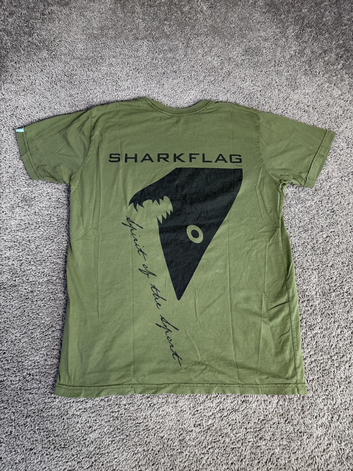 Sharkflag Shirt Mens L Green Graphic Crew Neck Cotton Jersey USA Logo Regular