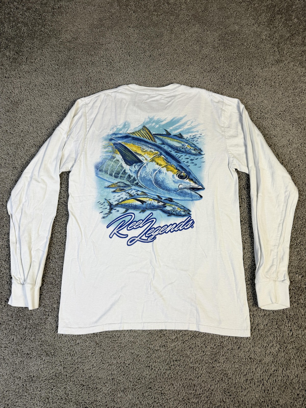 Reel Legends Shirt Mens Medium White Long Sleeve Graphic Tuna Fish Fishing Logo gallery