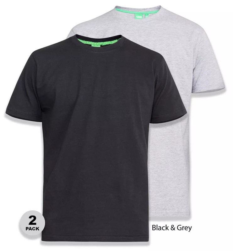 D555 Duke Mens 2 Pack Crew Neck T-Shirt Black/Grey Twin Pack M L XL XXL 168194