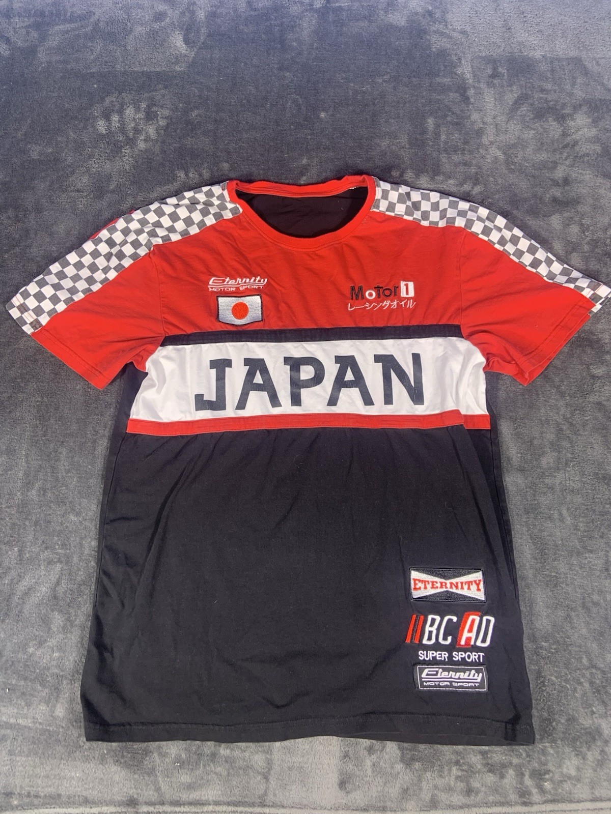 Eternity BC AD Shirt Mens M Black Red White Color Block Japan Katakana Motor 1