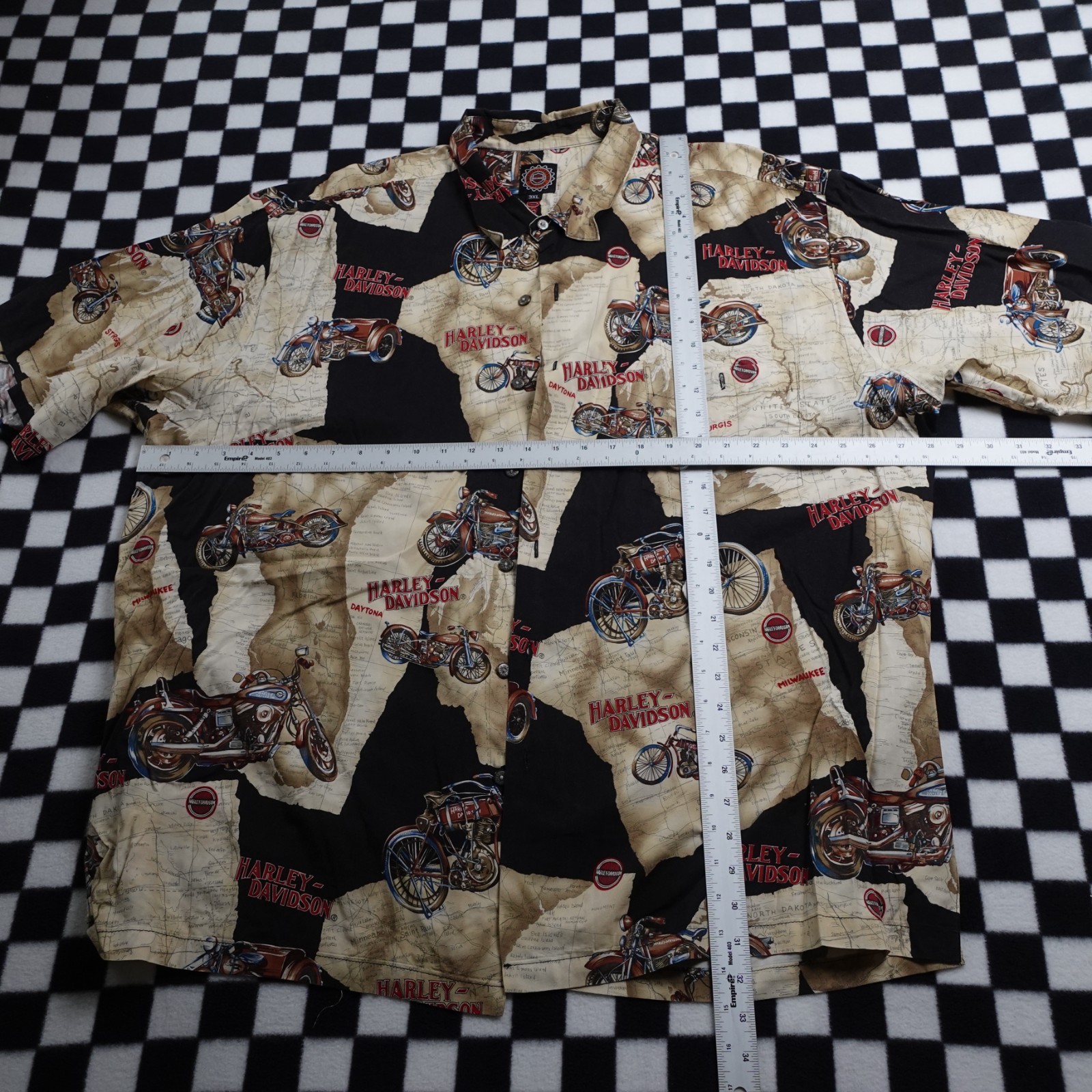 Vintage Harley Davison biker Hawaiian style all over print button up Shirt 3XL gallery