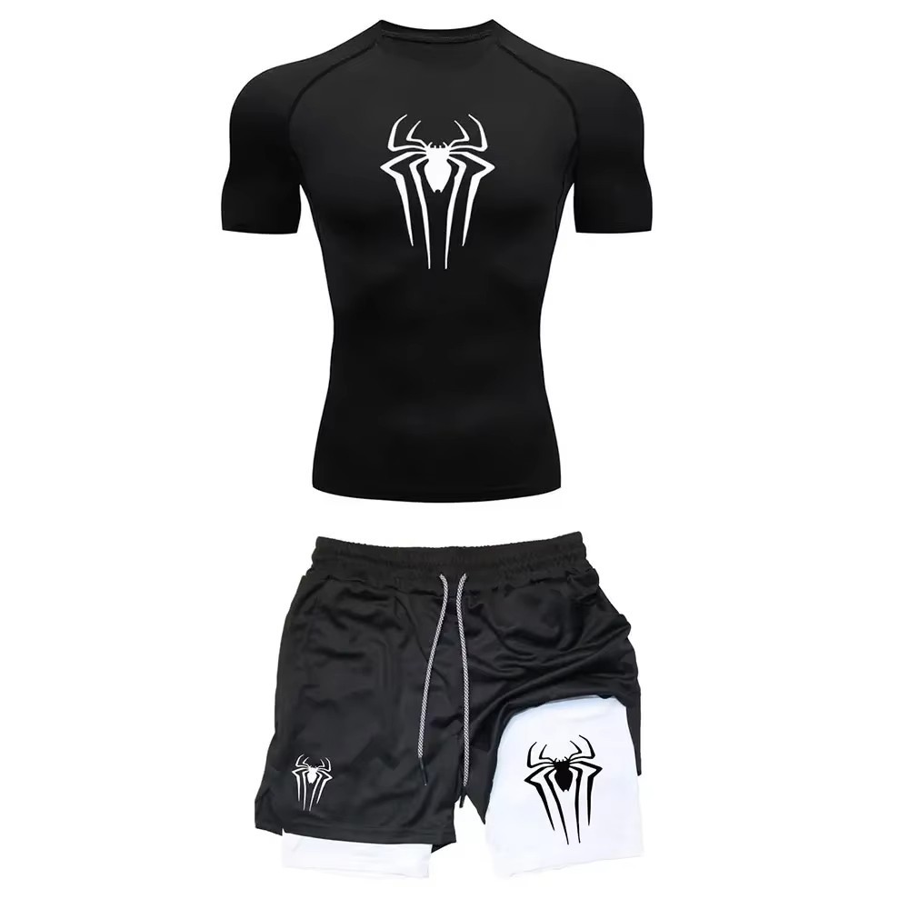 Mens Compression Set Gym Shirt Running Shorts Quick Dry Sportswear gallery