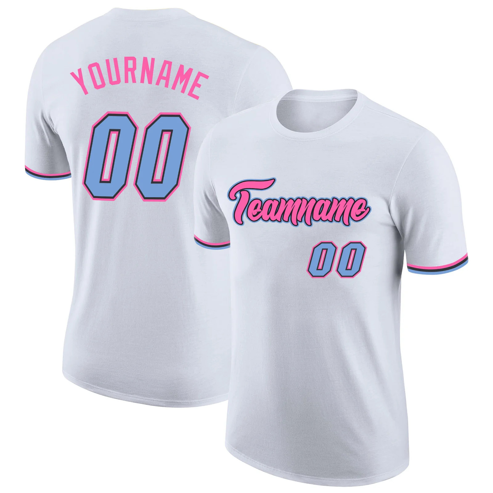 Custom White Light Blue Pink Performance T-Shirt Personalized Team Gift for Men gallery