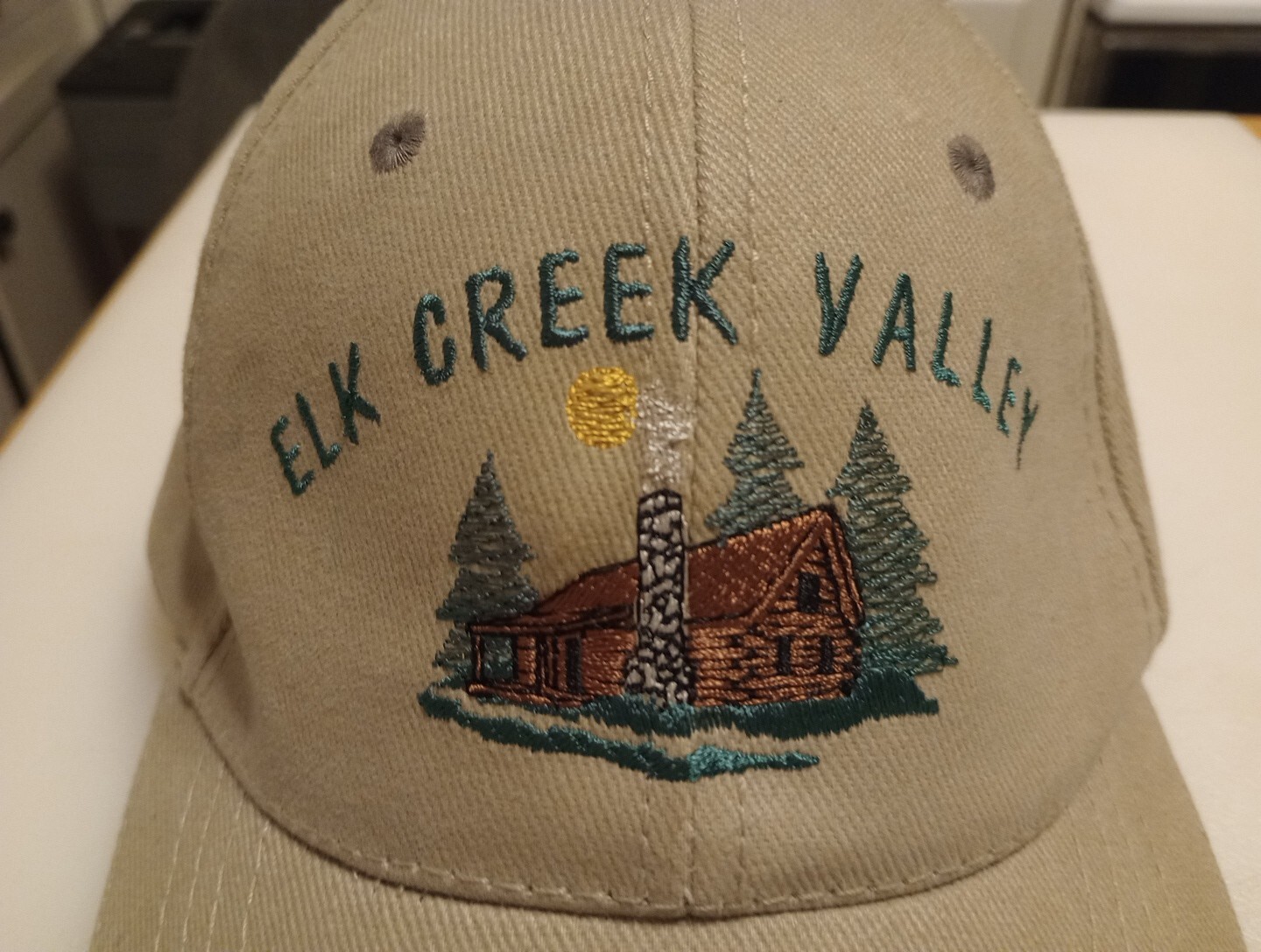 Elk Creek Virginia Souvenir Hat, Log Cabin, American Flag, Adjustable Hat gallery