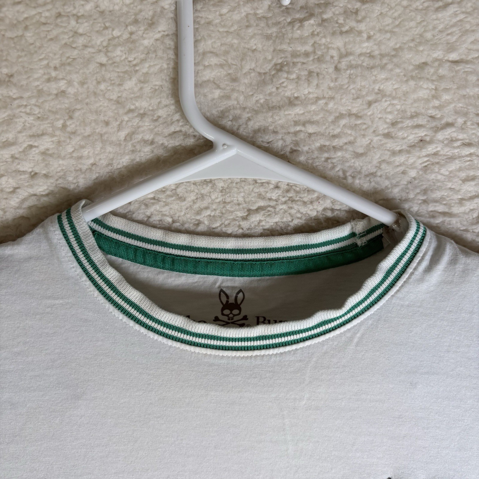 Psycho Bunny Ringer Shirt Size 2 XS White Green 100% Pima Cotton Crewneck gallery