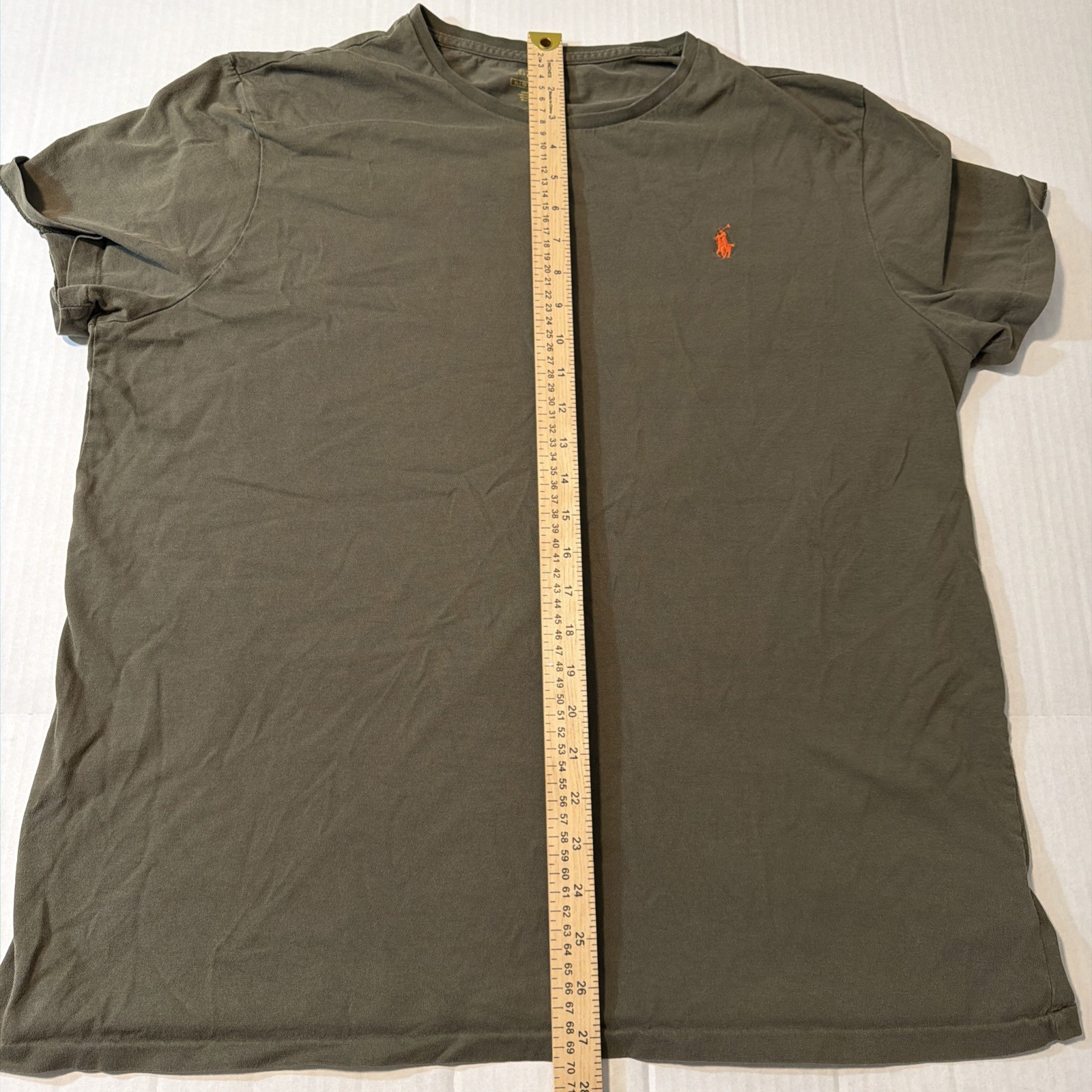 Polo Ralph Lauren Shirt Men XL Olive Green Orange Pony Crew Neck Short Sleeve gallery