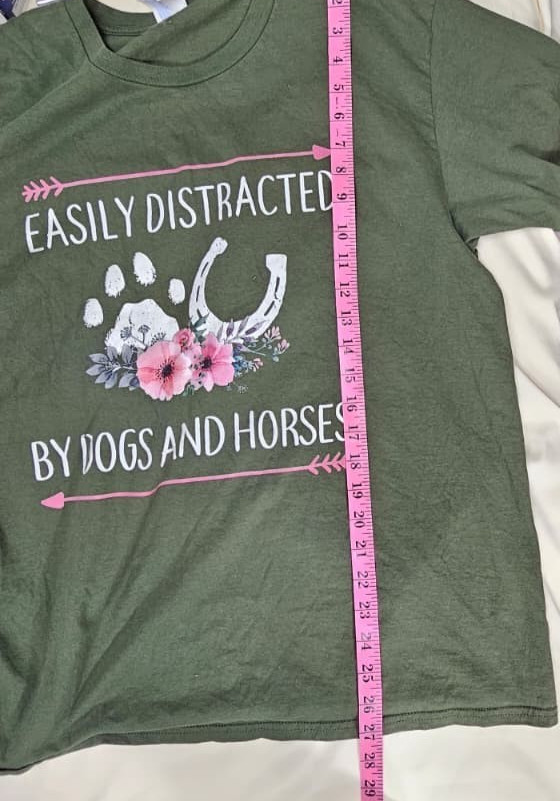 Port & Company Men’s L Green Graphic T-Shirt Easily Distracted By Dogs Tee gallery