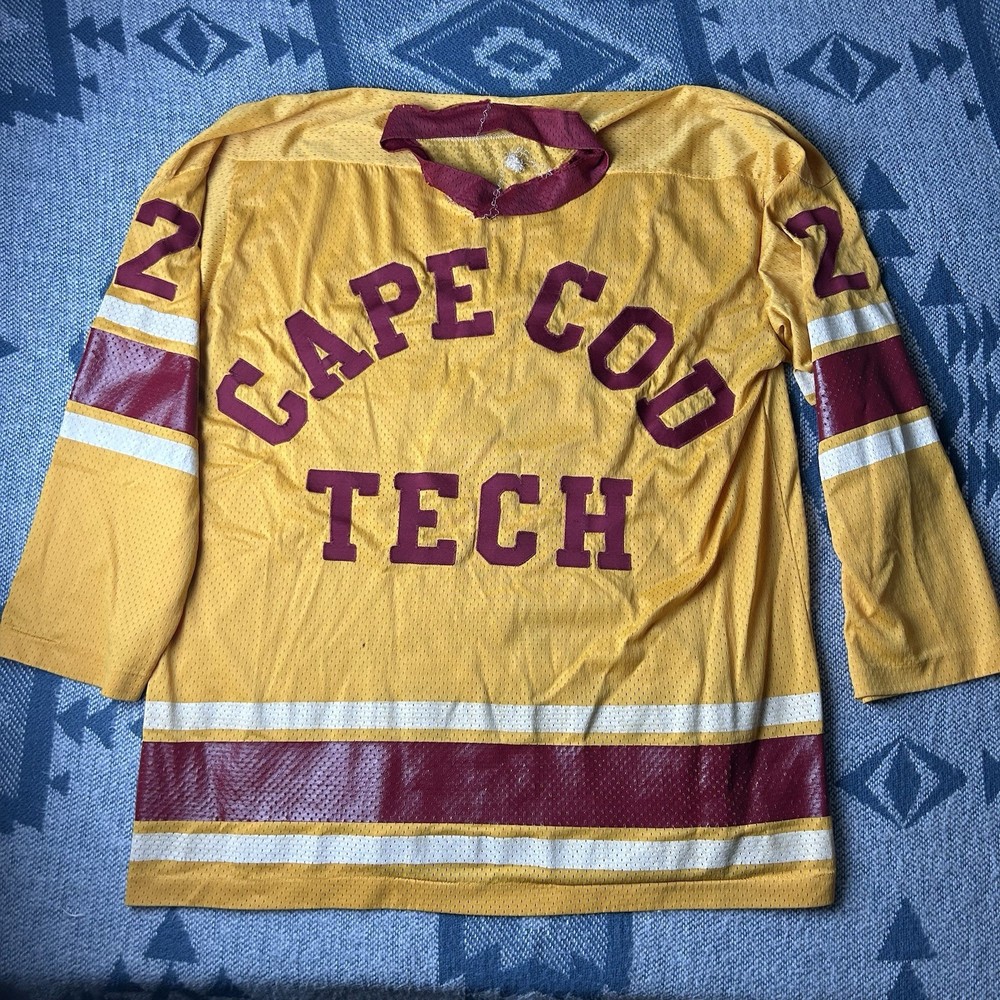 Vintage 70s Champion Blue Bar Cape Cod Tech Hockey Jersey Shirt Large