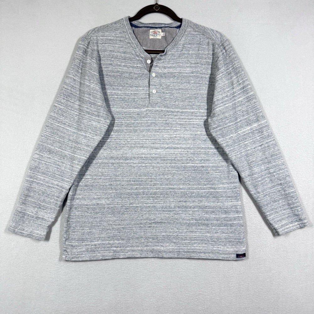 Faherty Shirt Mens Large Henley Button Long Sleeve Grey Spacedye Coastal Preppy