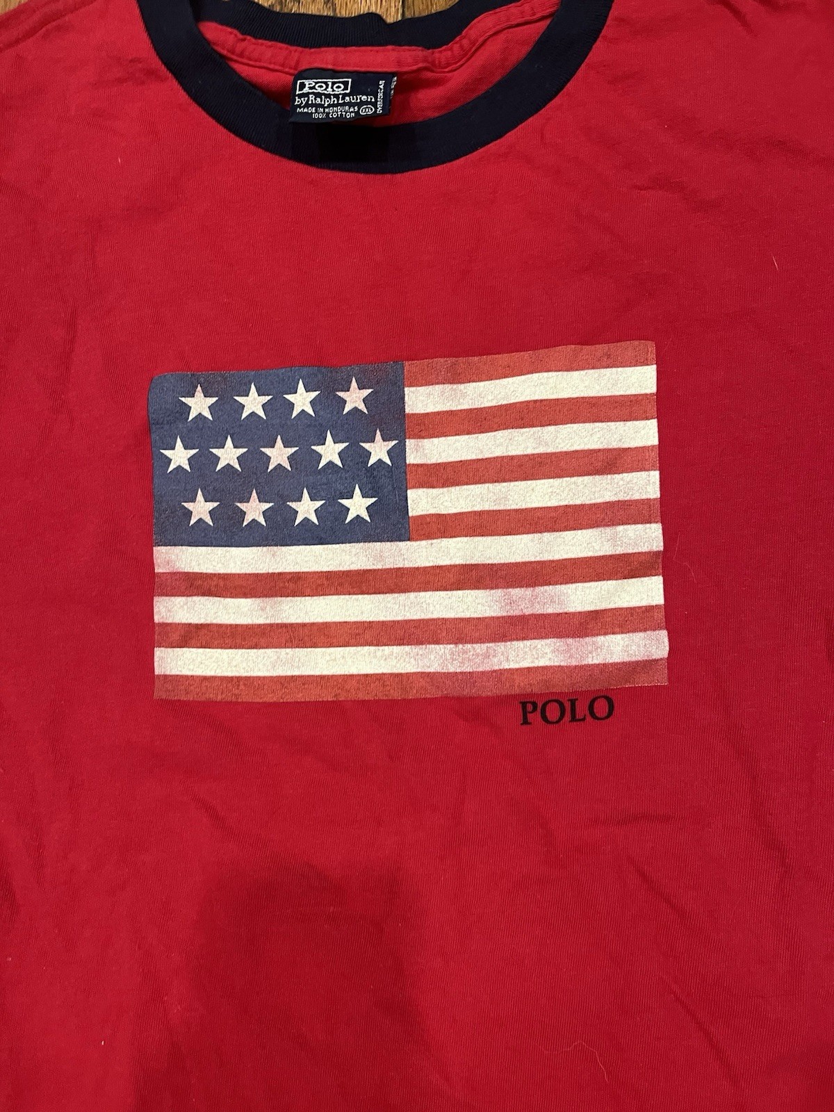 Vintage Polo Ralph Lauren American Flag Shirt Red Ringer T-Shirt VTG XXL 2XL gallery