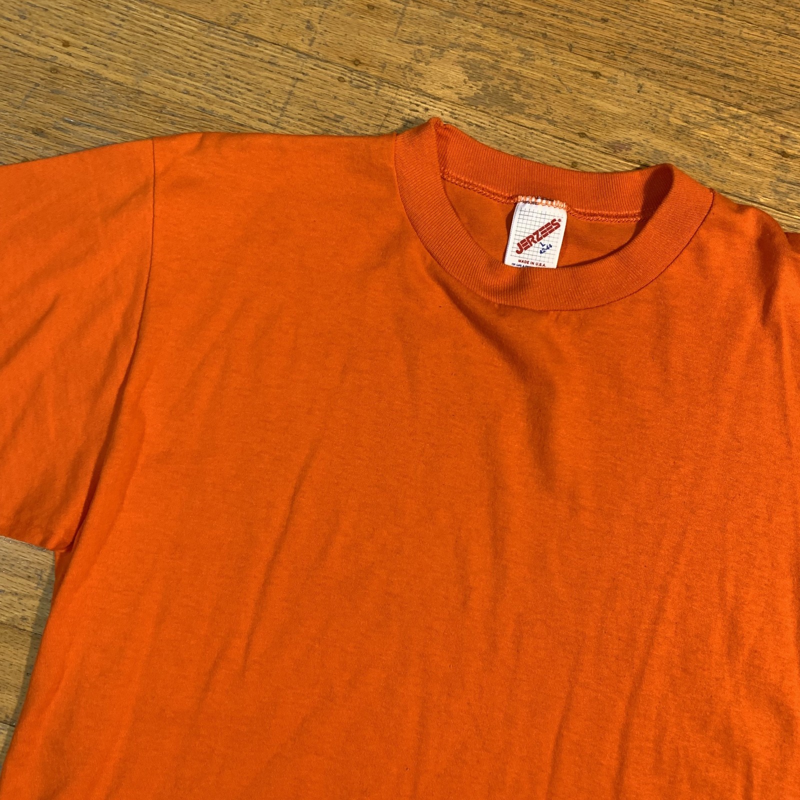 Vintage Jerzees Shirt Mens Large Orange Made USA 50/50 Cotton Poly Blank Tee 90s