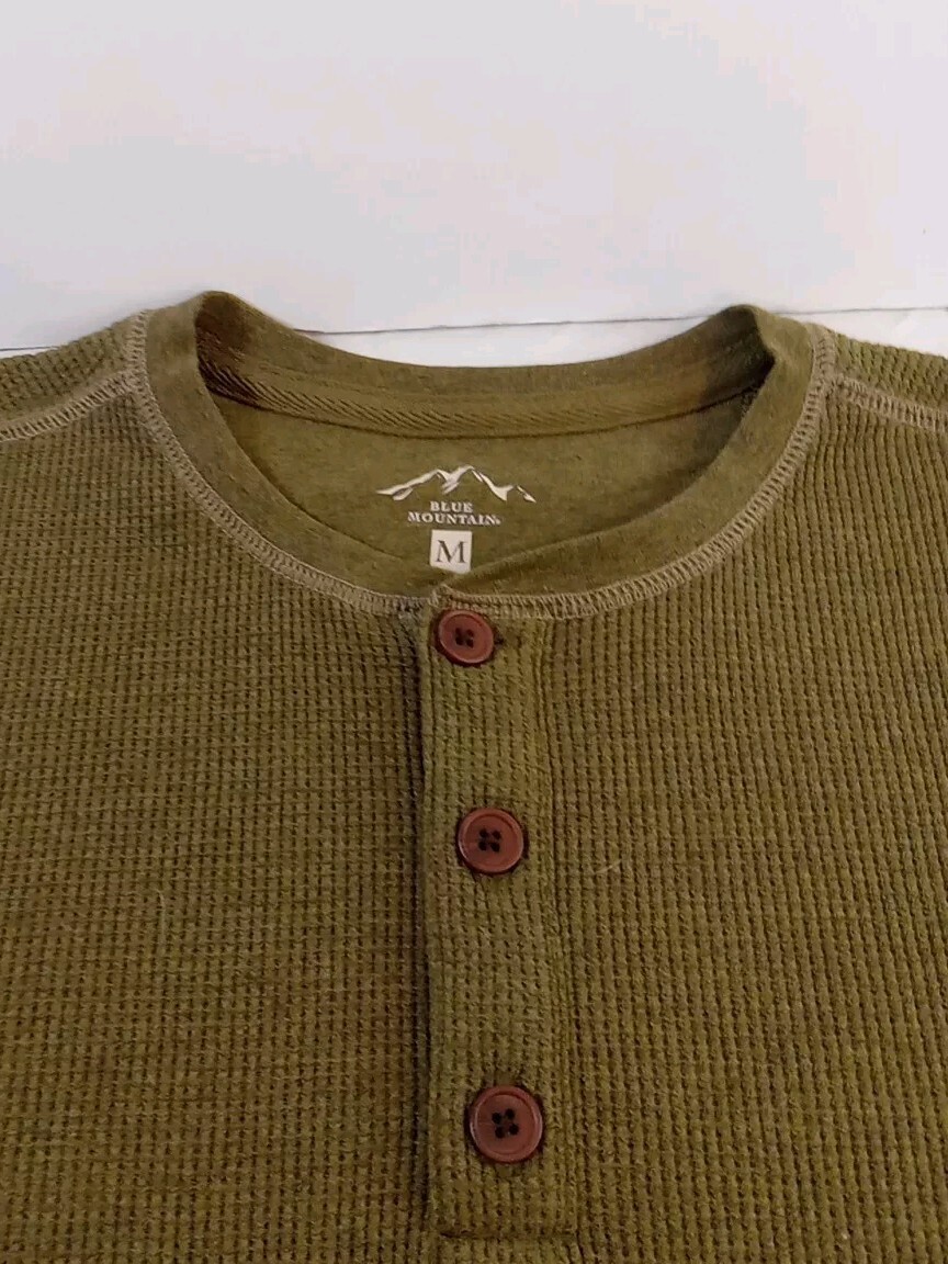 Blue Mountain Men’s Medium Green Henley Shirt – Long Sleeve Cotton/Poly Blend gallery