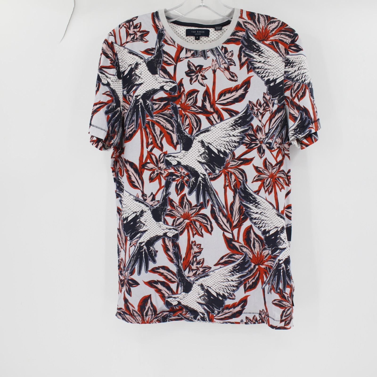 Ted Baker London Shirt Mens 3 Short Sleeve Parrot Print Crew Neck Cotton floral