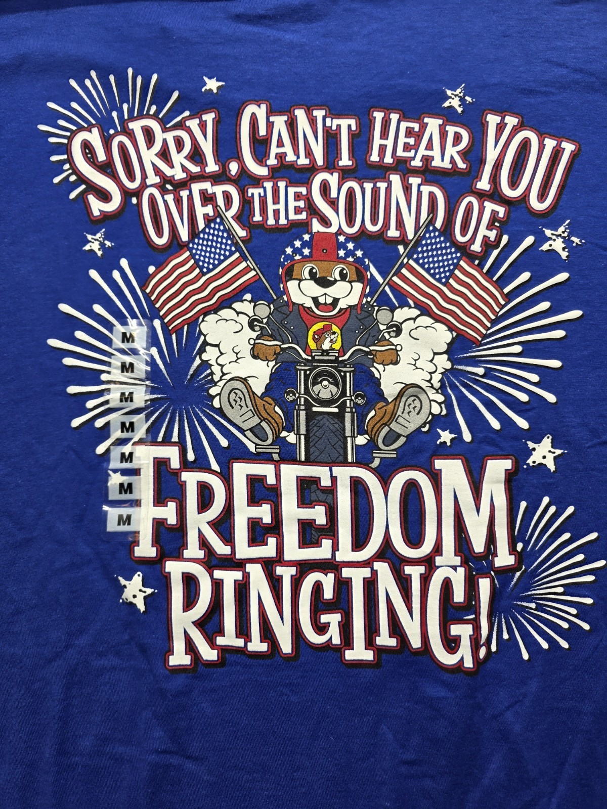 NWT Buc-ees “Freedom Ringing” 4th Of July T-Shirt Fireworks Blue Mens Medium gallery