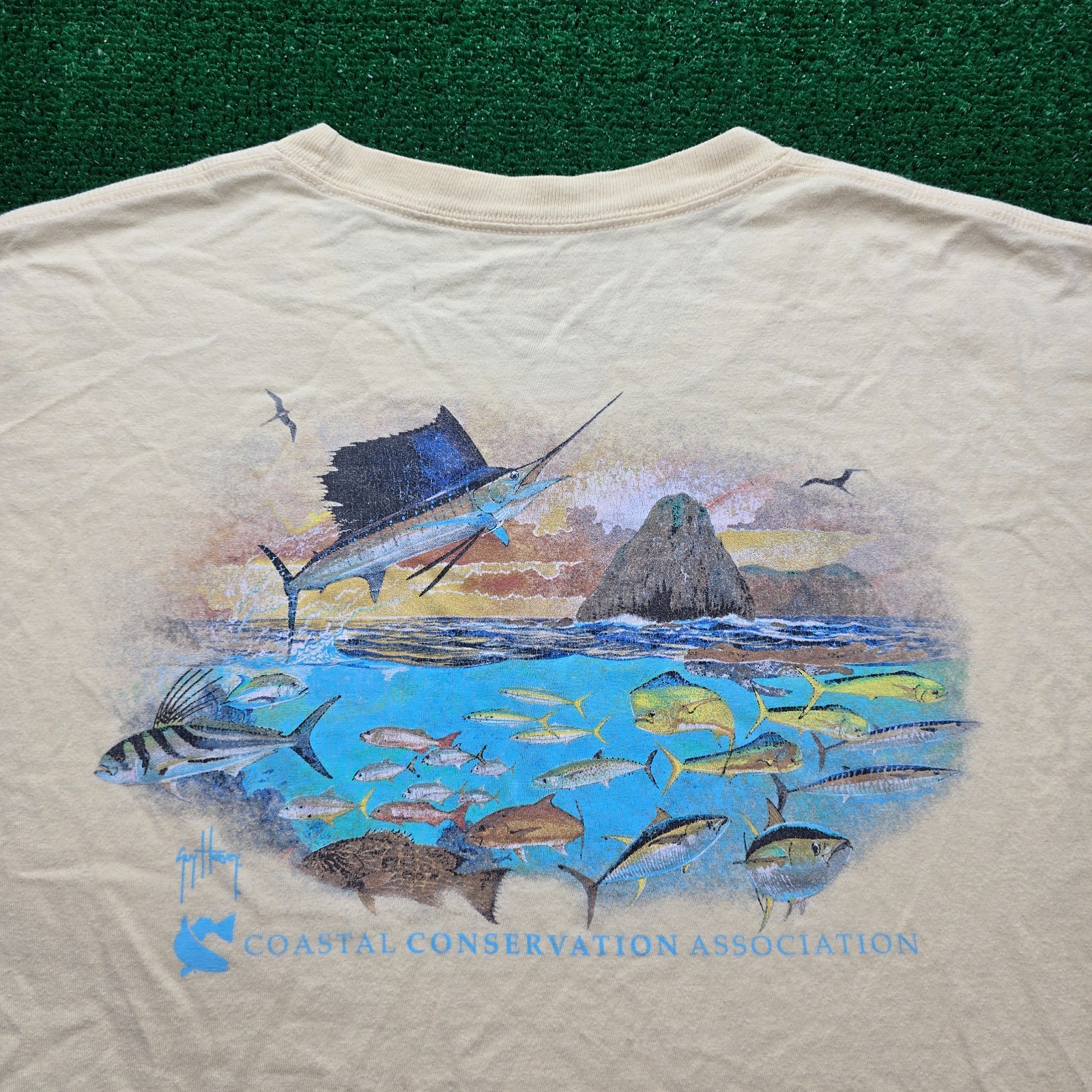 Guy Harvey Tshirt Mens XL Yellow Short Sleeve Coastal Conservation Association gallery