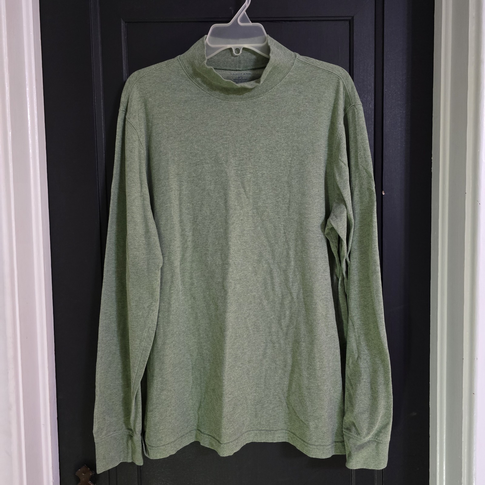 Lands' End Men's L/T Green Solid Mock Neck Long Sleeve Knit Stretch T-Shirt gallery