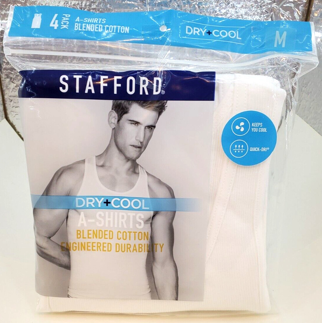Stafford Dry+Cool 100% Blended Cotton A-Shirts Ribbed Tank Top 4 Pack Medium gallery