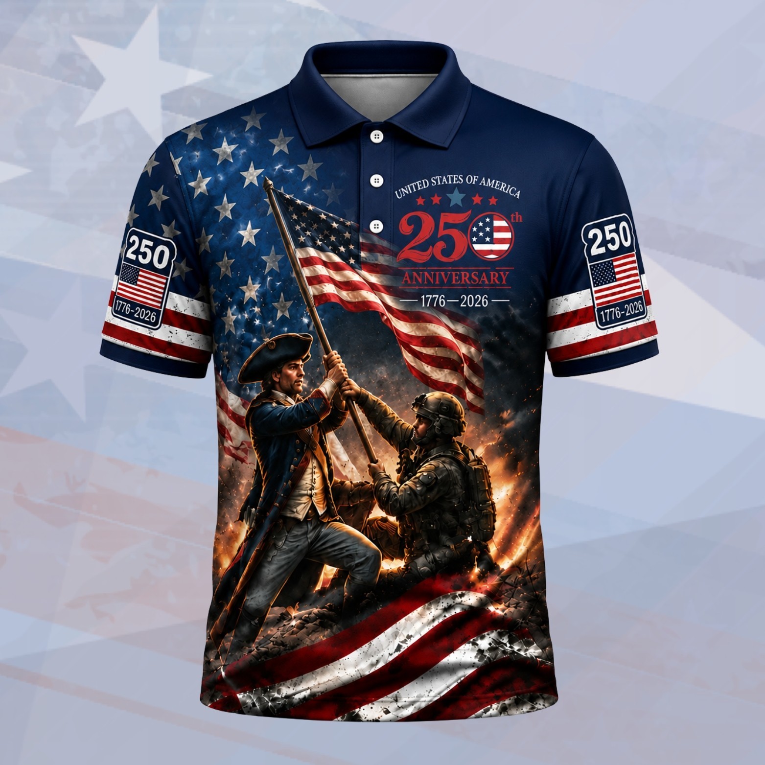 USA 250th Anniversary Polo Patriot Soldier Veteran 1776-2026 US Flag (S-5XL) gallery