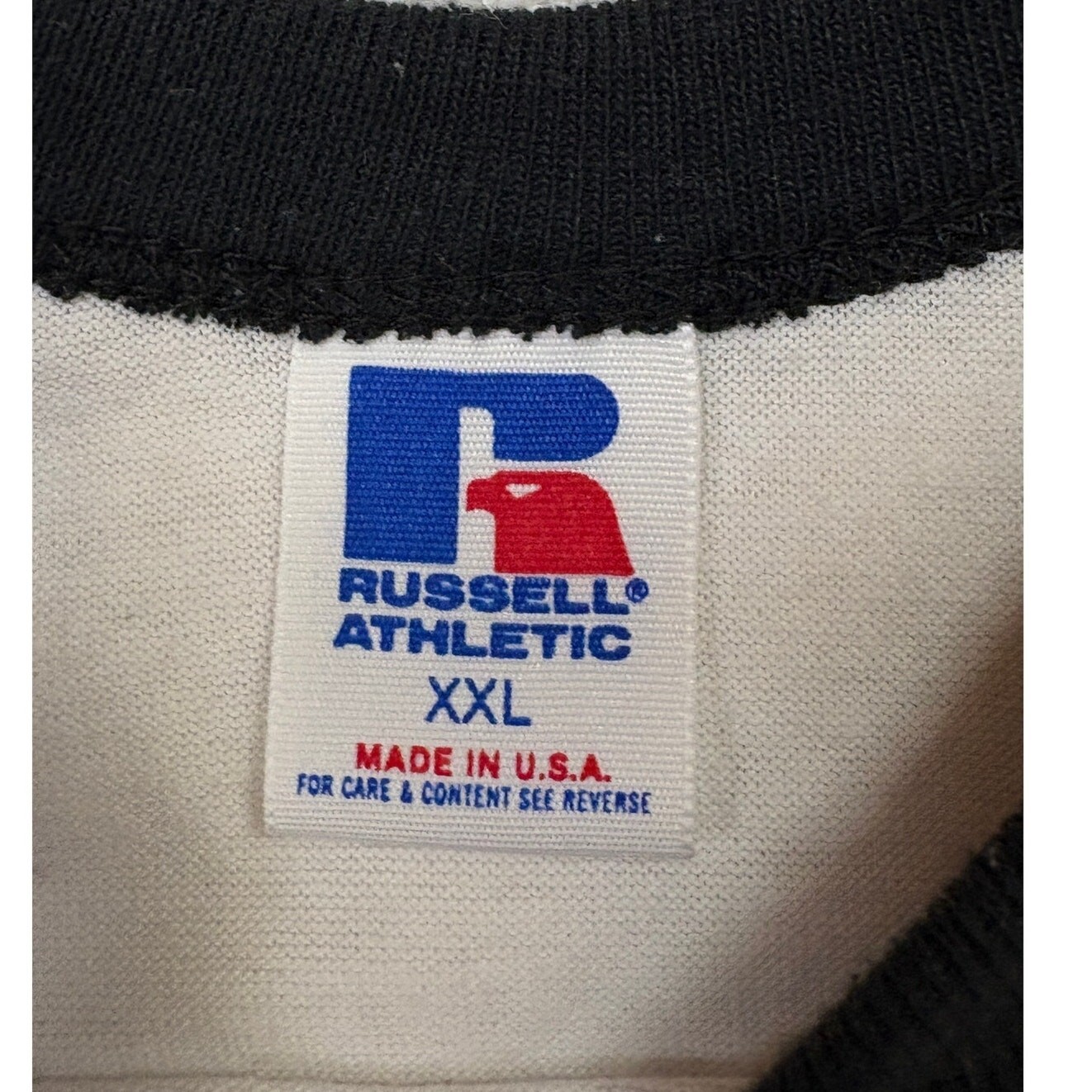 Vintage Russell Baseball T Shirt Mens 2XL White Raglan 3/4 Sleeve USA 90s *READ* gallery