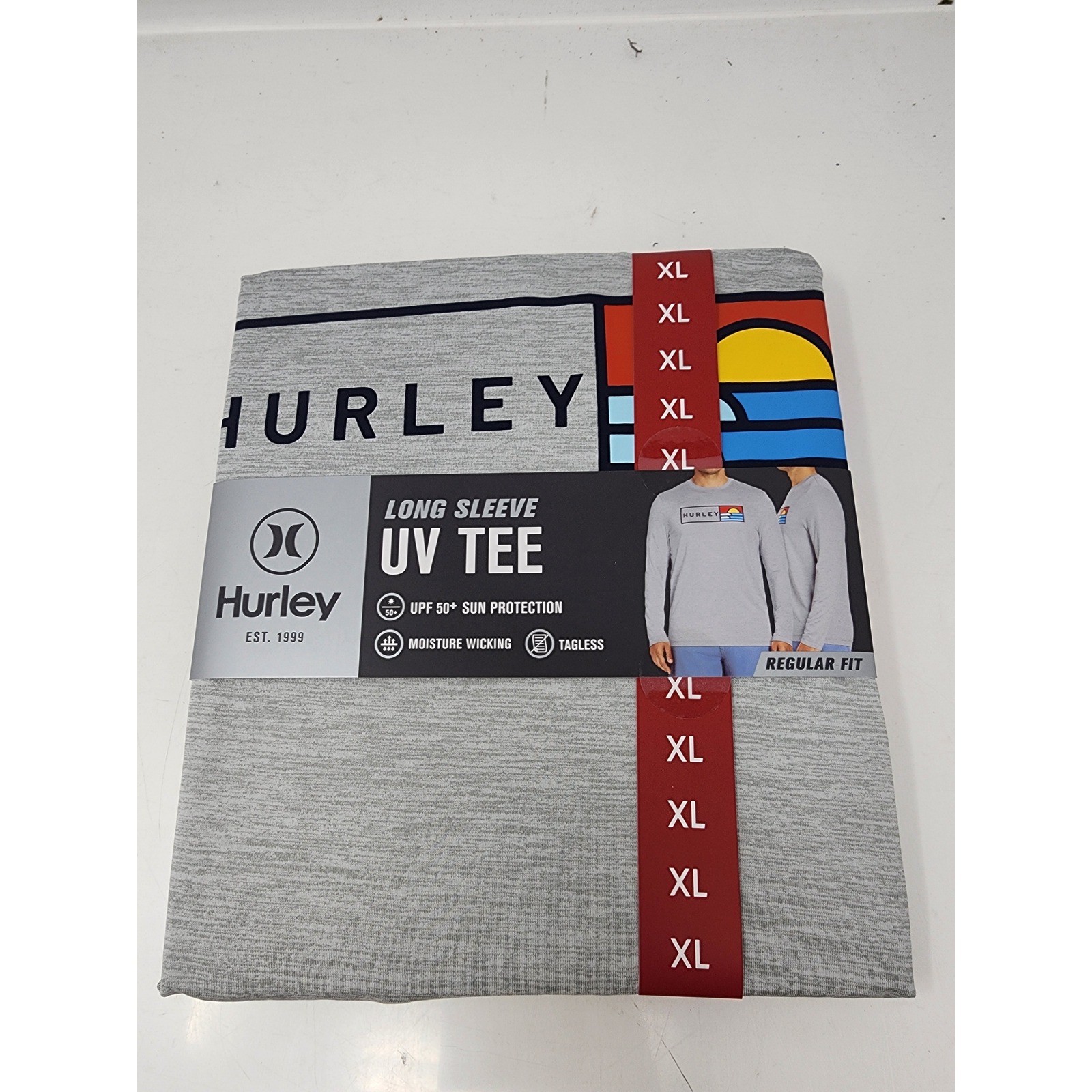 Hurley Mens Long Sleeve UV Tee Shirt Grey Poly Blend Athletic Workout Size XL gallery