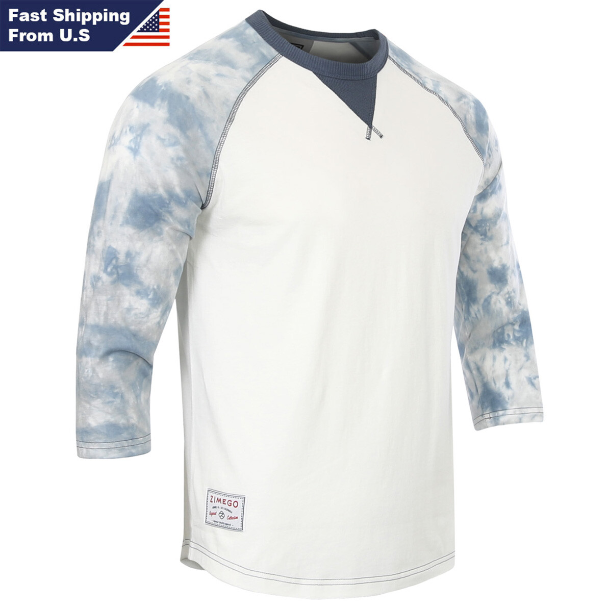ZIMEGO Mens 3/4 Sleeve Modern Fit Contrast Raglan Casual Crew Neck T-Shirts gallery