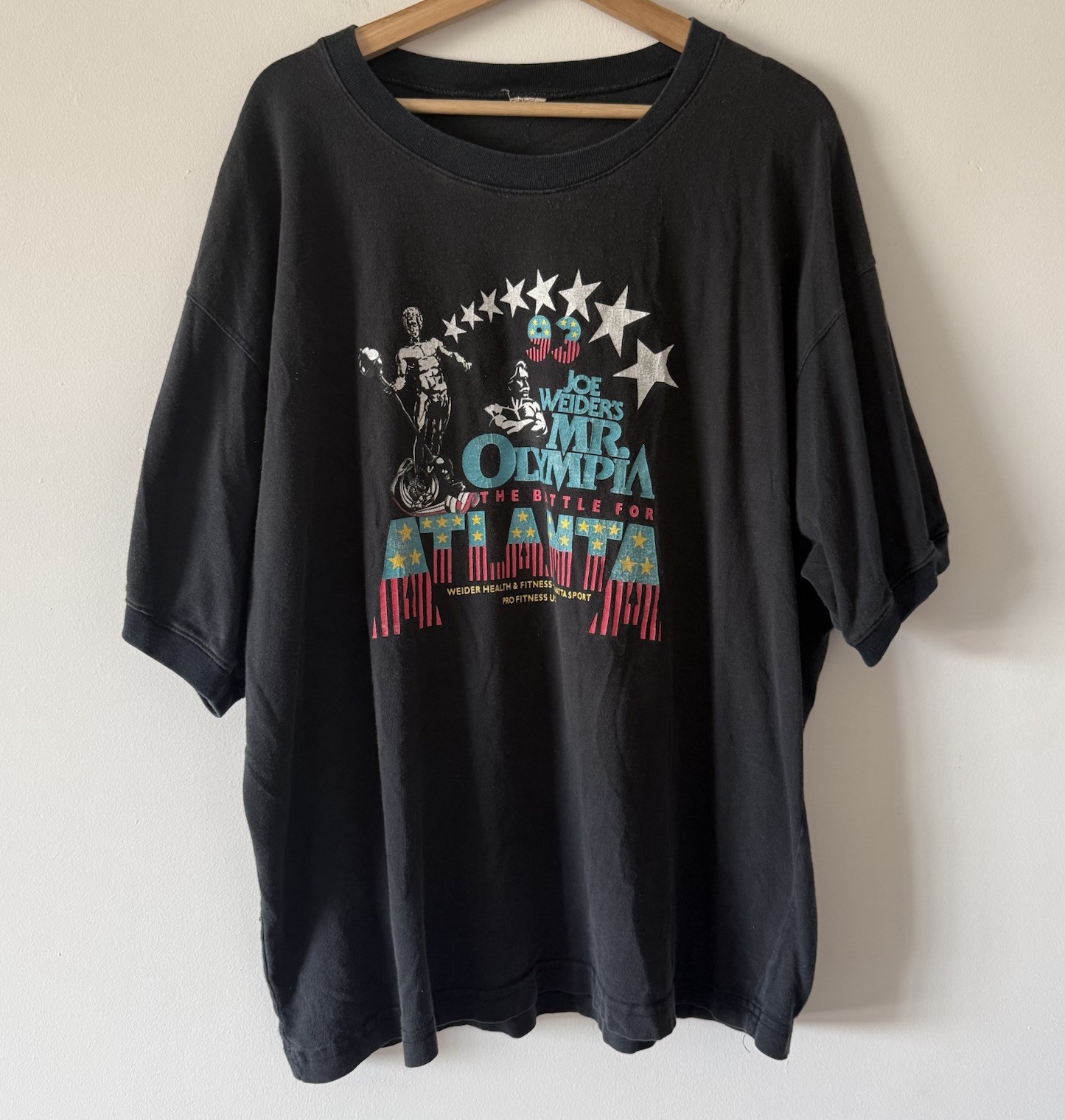 Vintage 93 Joe Weider’s Mr Olympia T-shirt Bodybuilding Faded Black SEE MEASURE