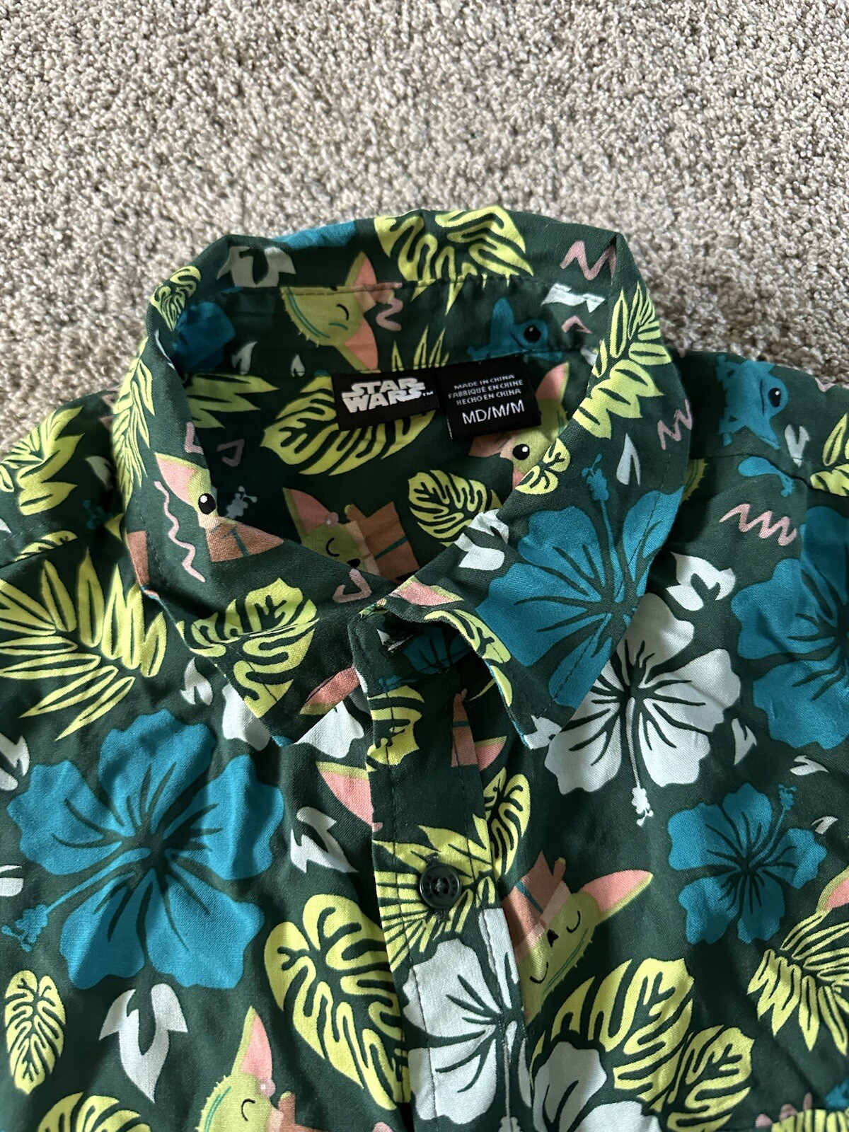 $50 Star Wars Men's Grogu Baby Yoda Leaves Hawaiian Button Up Shirt 100% Rayon gallery