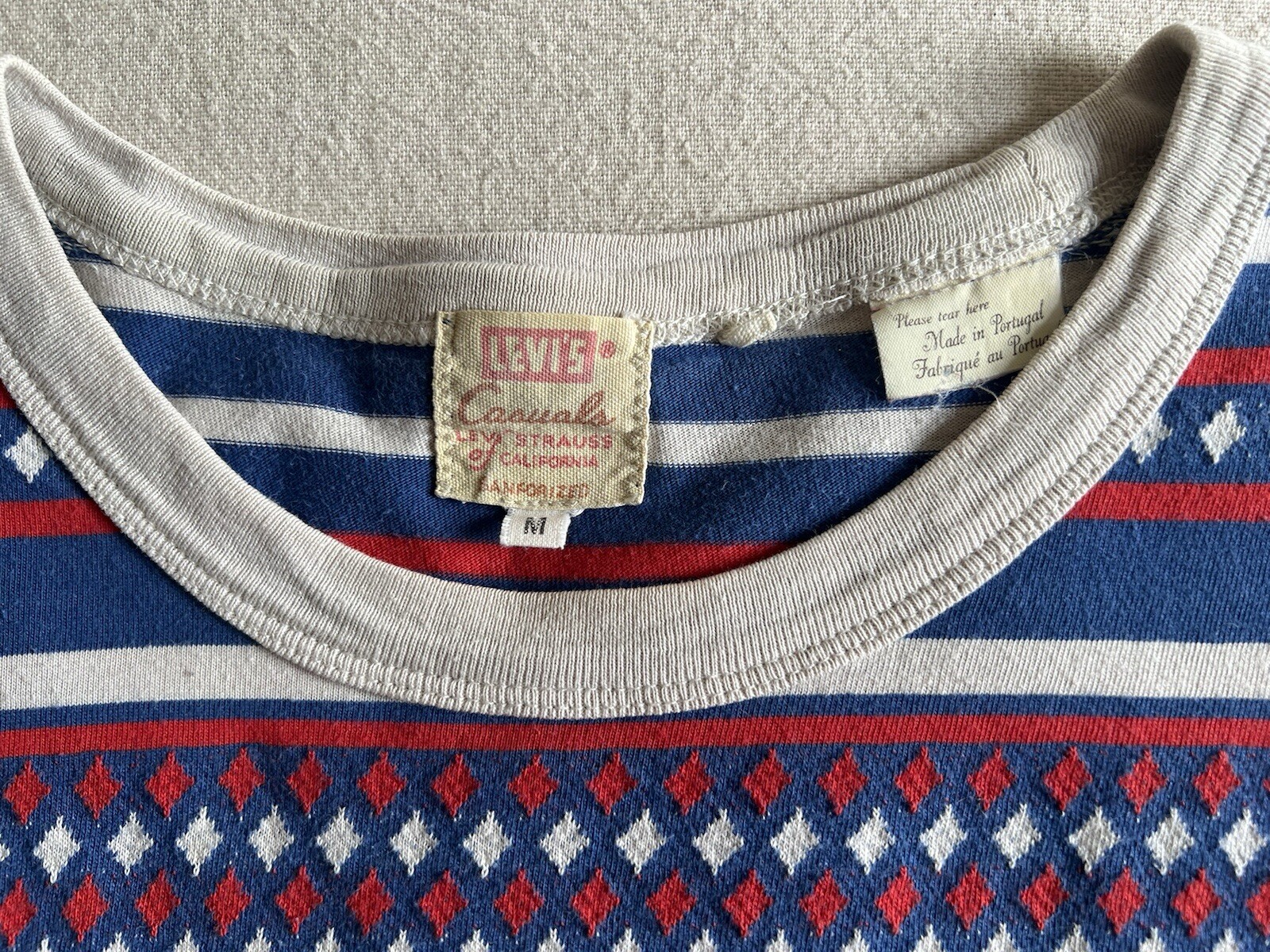 LVC T-Shirt M 50s Casuals Single Stitch Geometric Levi's Ringer Collar Pocket gallery