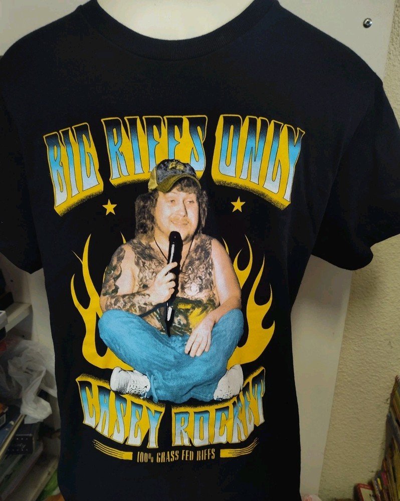 CASEY ROCKET T SHIRT M BLACK BIG RIFFS ONLY GRASS FED RIFFS FLAMES