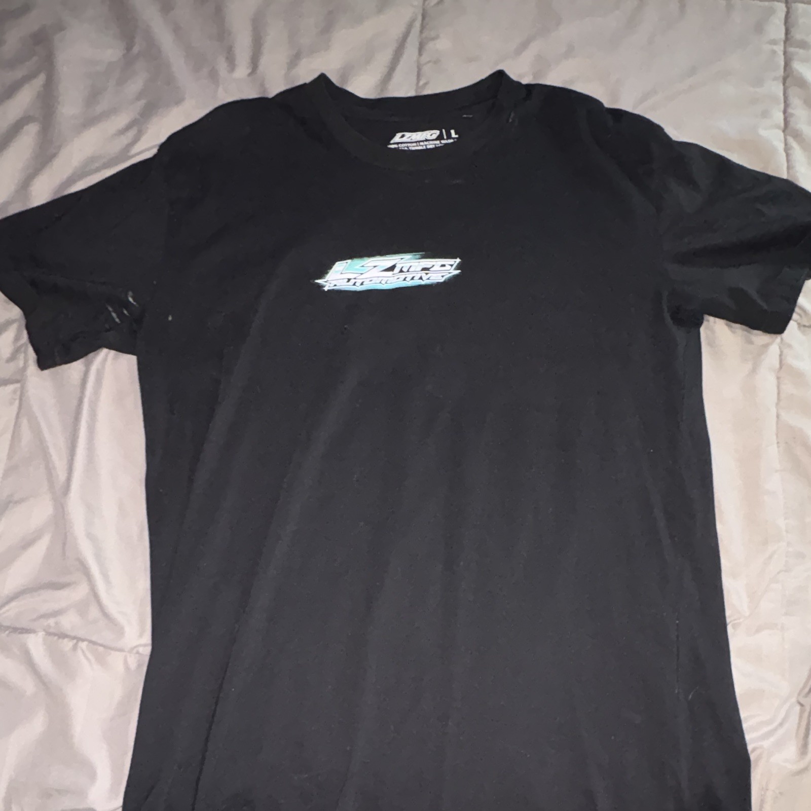 LSTMED Automotive Men’s L Black Cars Racing Graphic Logo Cotton Crew Neck Tee