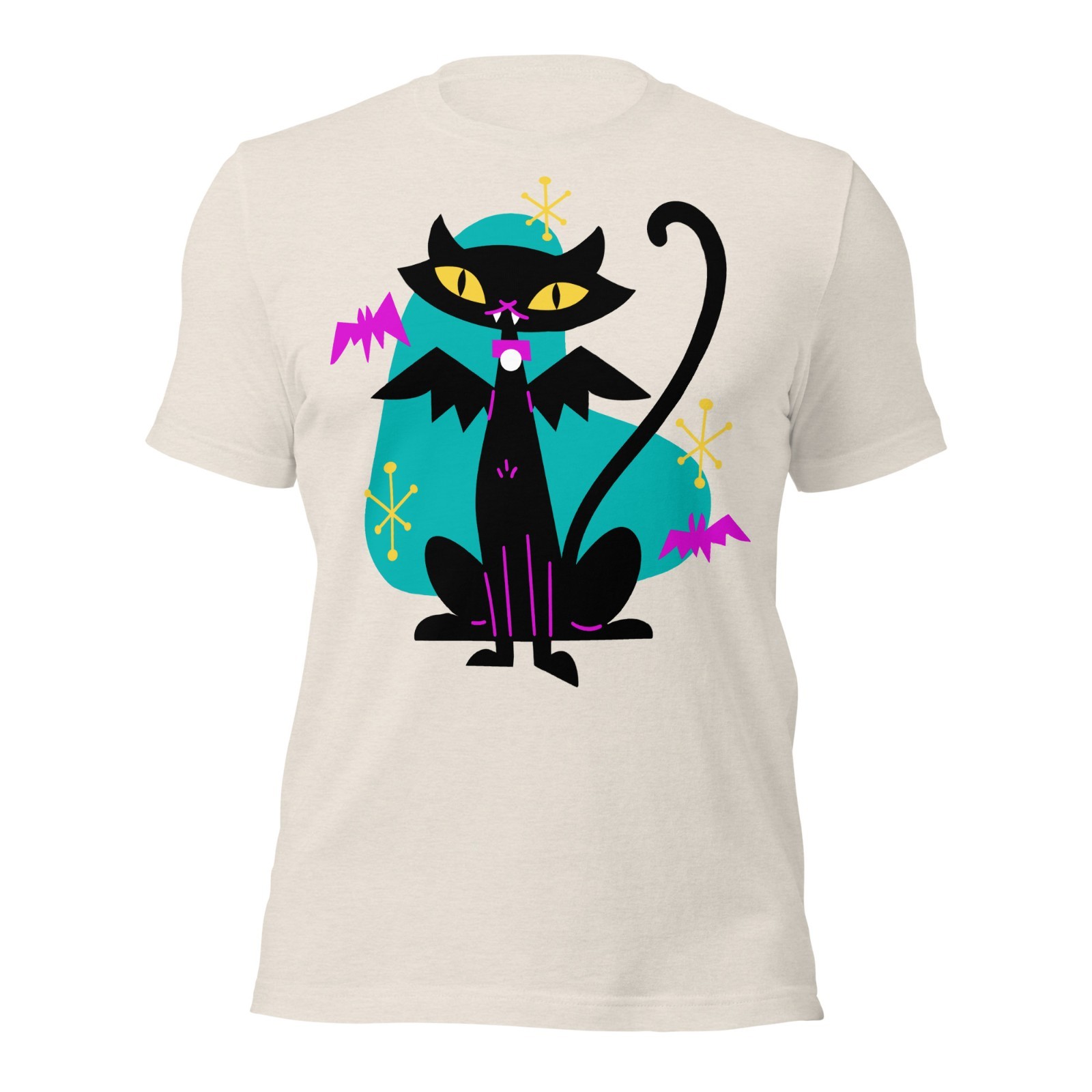 Vampire Black Cat w/ Bat Wings Unisex T-Shirt Retro Atomic Age Mid Century Cool gallery