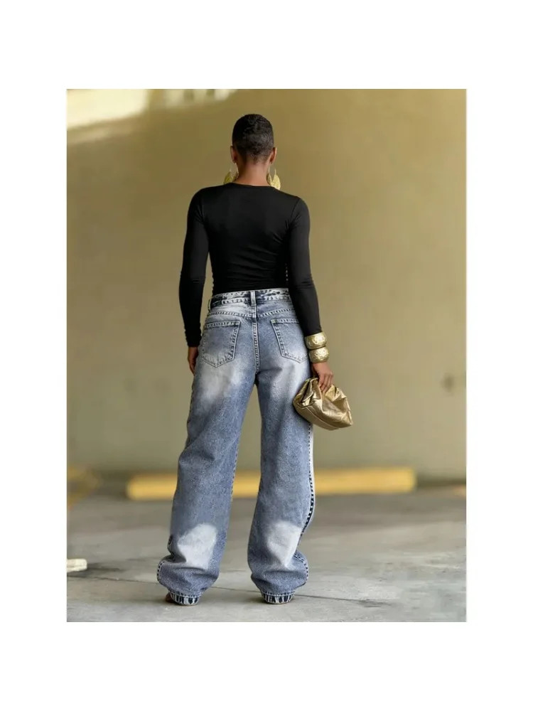 new Ethnic Print Wide Leg Jeans – Asymmetric High Waist Denim gallery
