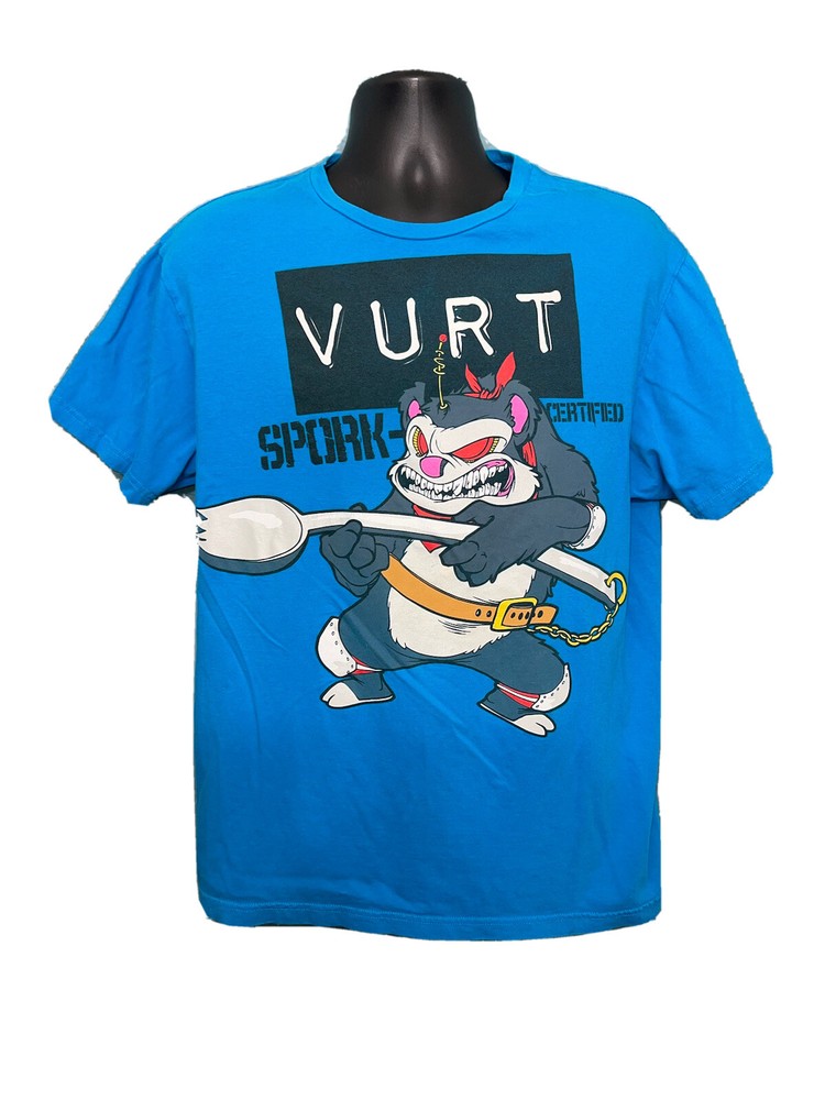 Vurt Spork Certified Cat with a spork funny Turquiose T Shirt L A23