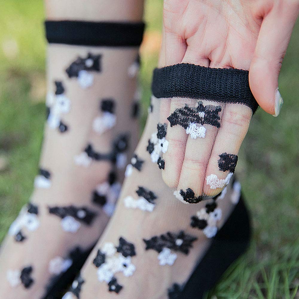 10 Pairs Women's Spring Summer Floral Transparent Thin Short Silk Socks gallery