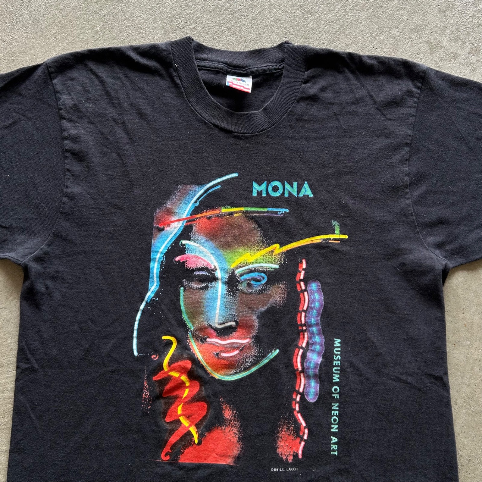 Vintage 80s Mona Lisa Shirt Size Large Black Museum Of Neon Art 1981 Lili Lakich gallery