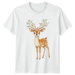 Floral Deer Animals White T-Shirt