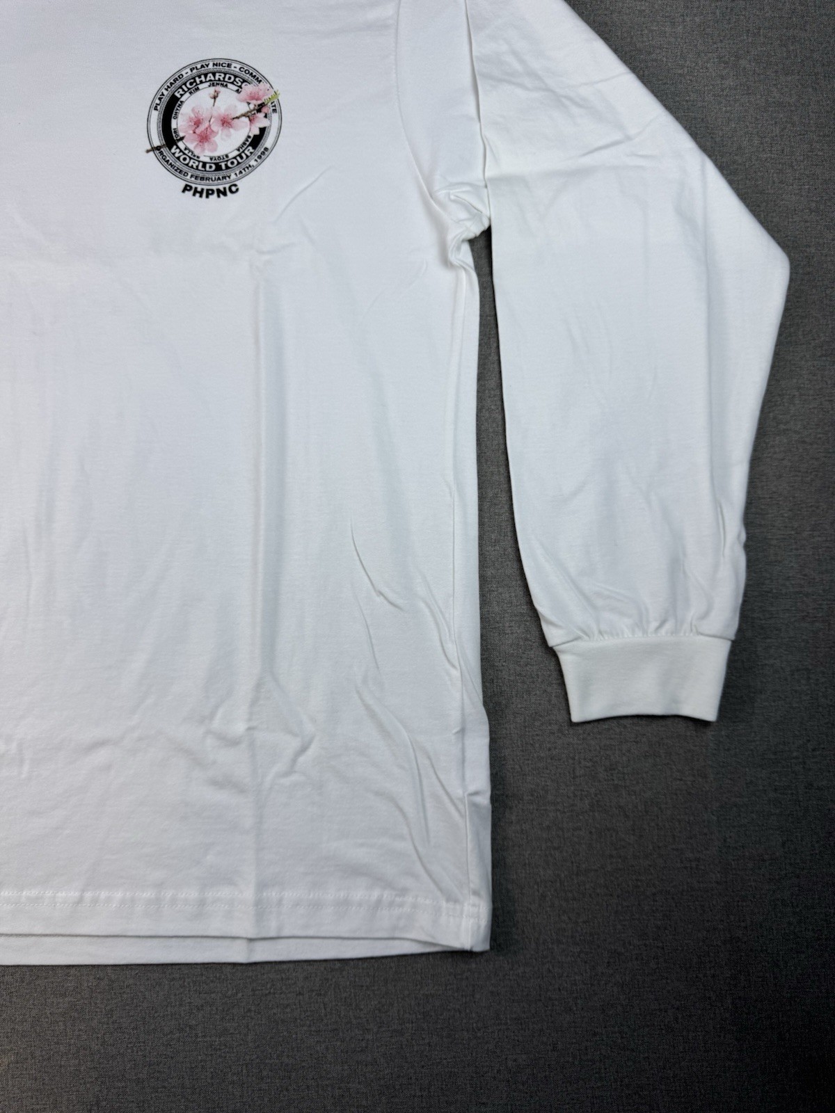 Richardson World Tour Long Sleeve Tee White Cherry Blossom Graphic Size L gallery