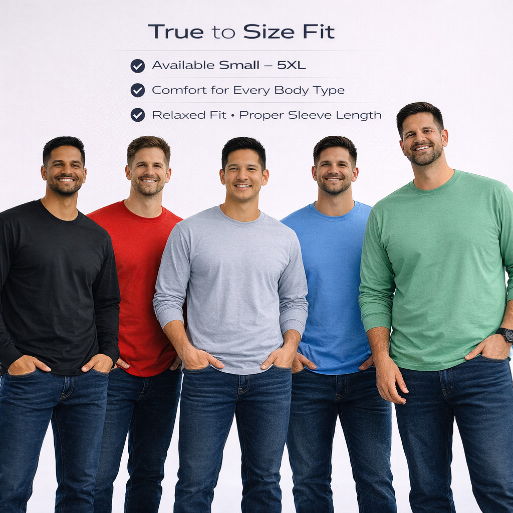 BILLIONHATS Mens Long Sleeve Colorful T-Shirts, 100% Cotton -Crew Neck Bulk Tees gallery