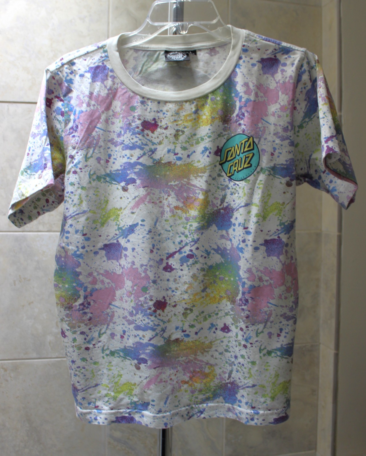 Santa Cruz Skateboards Tee sz L Chest 44" Multi Paint Splatter Dot Logo T-Shirt gallery