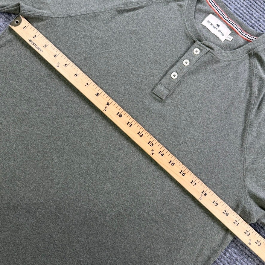 The Normal Brand Mens Large Olive Green Long Sleeve Raglan Henley Shirt Casual gallery